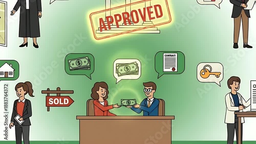 Real Estate Deal Approved with Key Sold Sign and Happy People