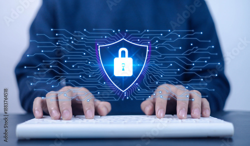 Lock screen concepts related to cybersecurity or internet network technology, such as cyber virus protection, lock icon, and internet network security technology; personal information.  