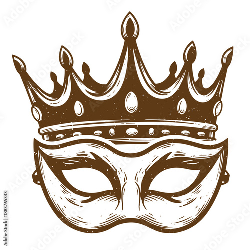 Drawing Vintage grunge  texture Vintage masquerade ball crowned mask for parties and festivals  a luxury Venetian carnival mask with a royal crown on top