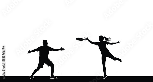 Ultimate frisbee players catching disc in action sports silhouette teamwork competition isolated on white background illustration