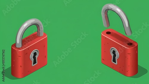 Wallpaper Mural Red Padlock Unlocked with Key on Green Background Loop Footage Torontodigital.ca