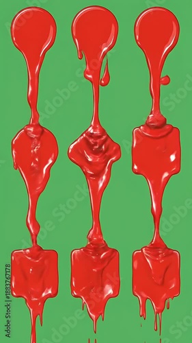 Red Paint Drips and Splatters Motion Graphics on Green Background