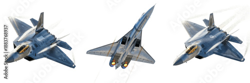 Bild auf Leinwand Modern Futuristic Fighter Jet Set in Flight, Tactical Military Aircraft