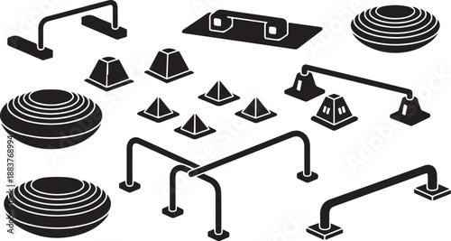 Black and white skate park graphic design elements set