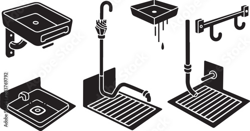 Various bathroom sink designs and plumbing fixtures illustration set