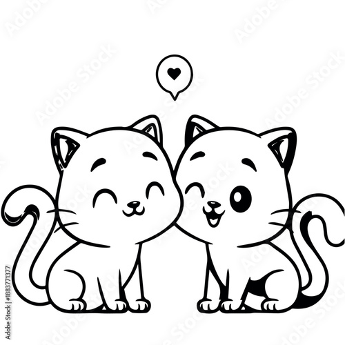 vector A delightful illustration featuring two adorable cartoon cats looking at each other affectionately with a heart symbol above them, perfect for themes of love and companionship.