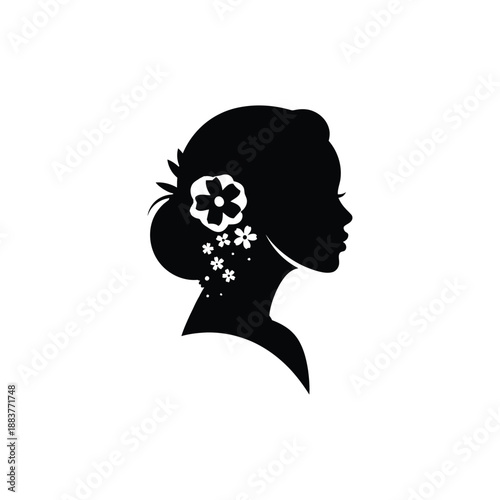 Elegant female silhouette with floral hair adornment in classic style