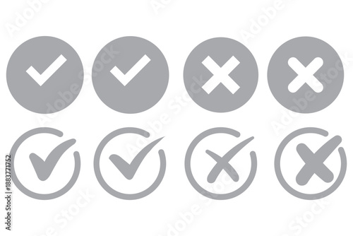 green checkmark and red x cross icons in circles for yes no approval rejection decision isolated on white background.