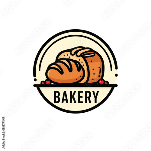 Delightful bakery logo featuring a croissant and bread with fresh berries highlighting artisanal baked goods in a minimalist