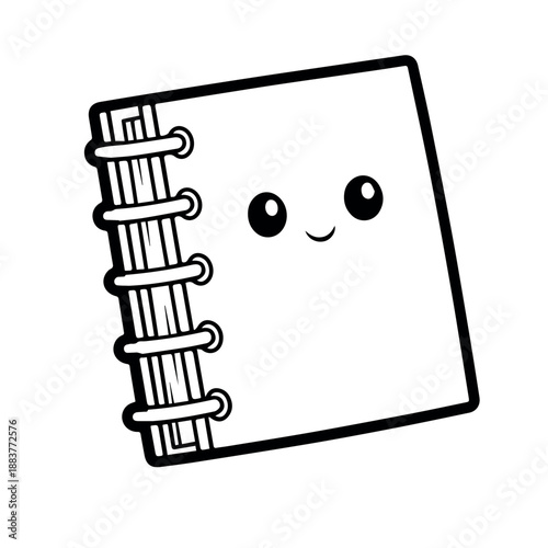 vector A delightful cartoon-style spiral-bound notebook with an endearing happy face on its cover, ready for jotting down thoughts.