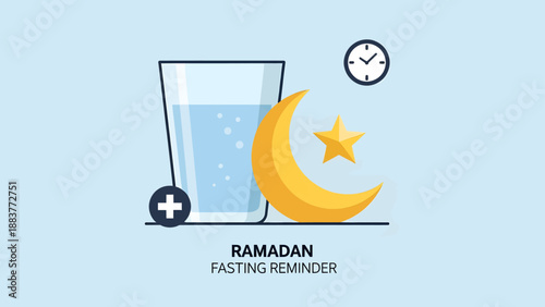 Ramadan Fasting Reminder Glass Water Crescent Moon.