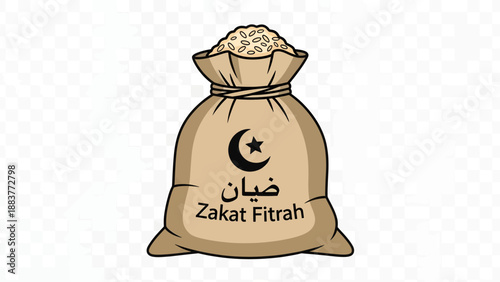 Zakat Fitrah Bag with Rice and Symbol.