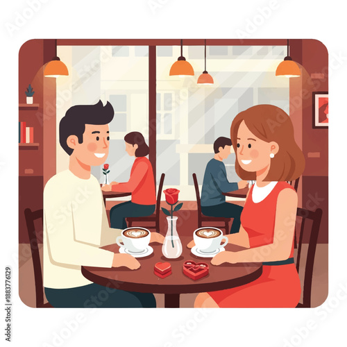 Couple Enjoying Coffee at Cafe Table.