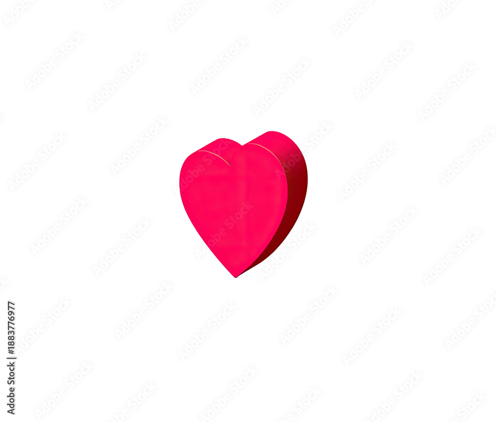 Fototapeta premium A 3D rendered, bright pink heart, casting a subtle shadow, set against a stark black background