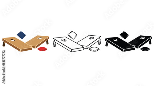 A colorful illustration of cornhole boards in different colors and styles