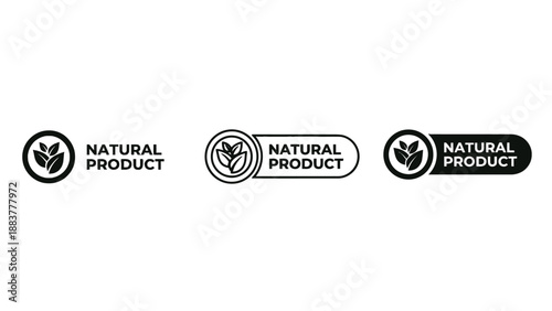 Three natural product logos with leaf icons on a white background