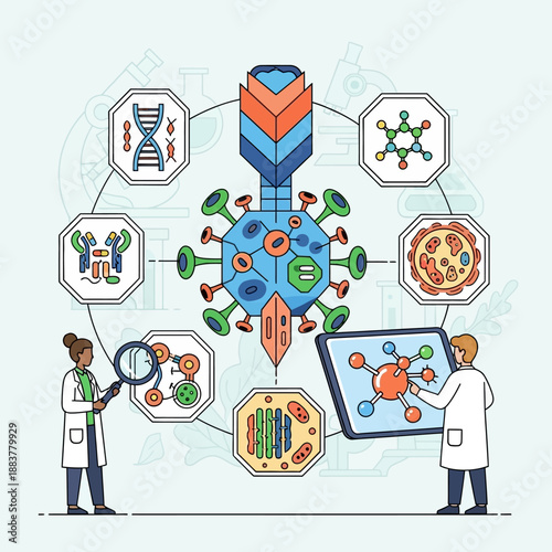 Scientists Studying Virus Structure and DNA in Medical Research Laboratory