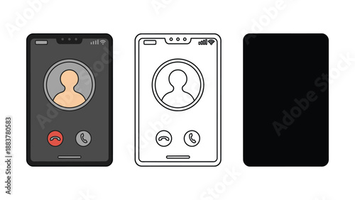 An illustration of three mobile phones with different screen designs and call interfaces