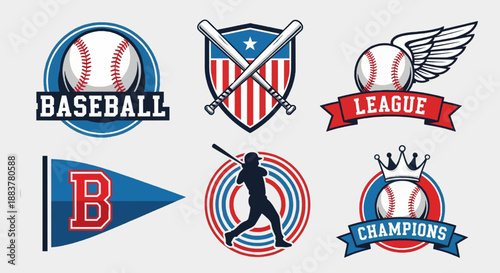 White, red and blue Vector Baseball logos