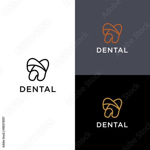 Minimalist dental care logo design with line art style.