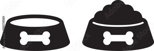 Dog bowl icons food and water silhouette vector