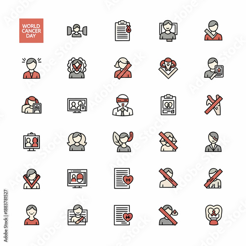 A comprehensive collection of diverse flat design icons representing health, awareness, safety, and various human conditions and social issues.