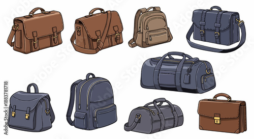 Men bag vector cartoon set icon. Isolated cartoon set icon leather satchel. Vector illustration men bag on white background.