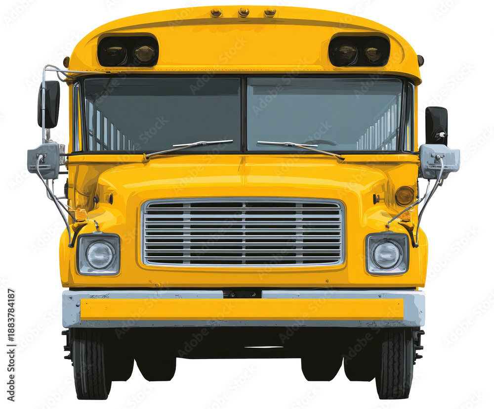 Fototapeta premium Front view of a bright yellow school bus, ready to transport students