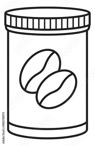 Line art illustration of a coffee jar depicting coffee beans for beverage packaging
