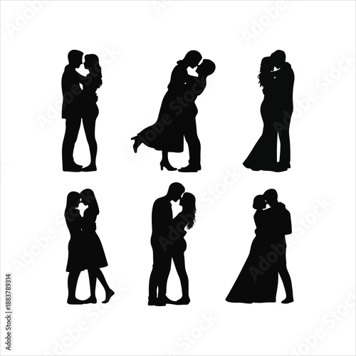 romantic couples logo silhouette vector illustration, wedding couple silhouette vector logo, beautiful romantic couples pose logo vector silhouette on.