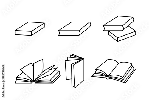 Book Outline Icon Set in Different Open and Closed Positions