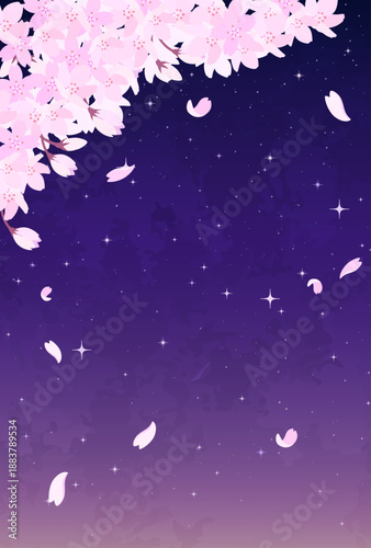 夜桜と星空のイラスト_縦2