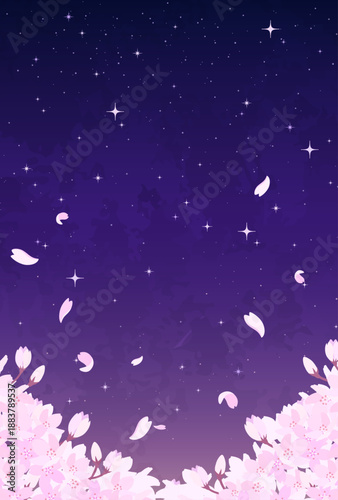 夜桜と星空のイラスト_縦3