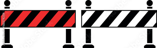 Road Construction Barrier Icon Set with Warning Stripes