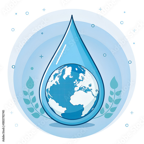 Global Water Conservation Concept with Earth Planet and Faucet Splash
