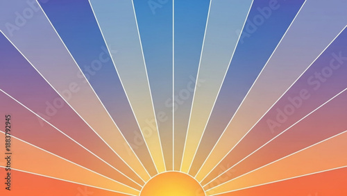 Sunrise or sunset background with radiating colorful lines and a bright sun representing hope and new beginnings perfect for abstract design and concepts