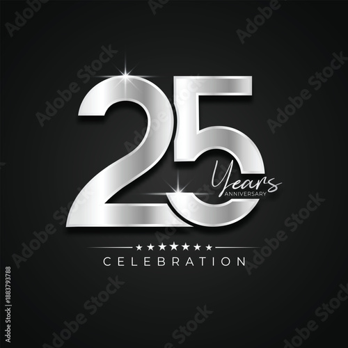 25th years anniversary celebration logo in silver number vector illustration