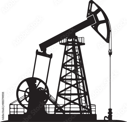 Industrial Oil Pump Jack Silhouette Icon. Petroleum Production Symbol.