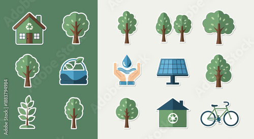 Collection of Simple House and Tree Icons.
