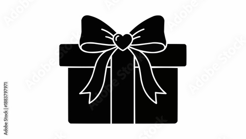 Gift box with ribbon and heart detail silhouette.