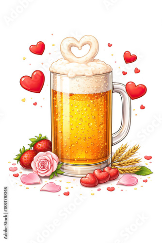 mug of beer with hearts - valentine's day / love