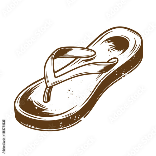 Drawing Vintage grunge  texture Brown flip flop sandal illustration isolated on white background