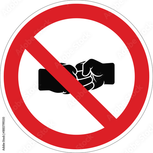 A prohibition sign showing two fists bumping indicating no physical contact or social interaction