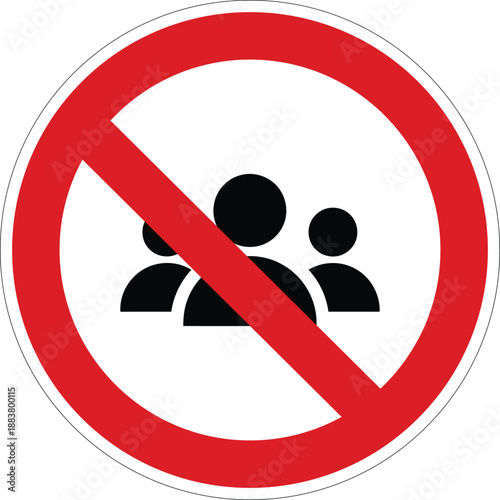 Prohibition sign depicting three human figures, indicating no gathering or restricted people access