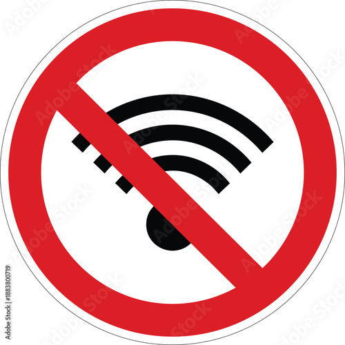WiFi signal prohibition sign indicating no wireless internet access allowed in this zone