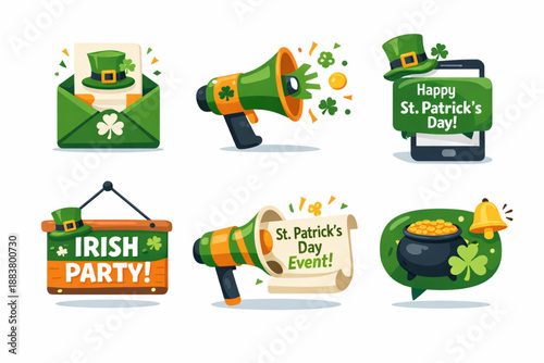 Saint Patrick Day festive communication icon set