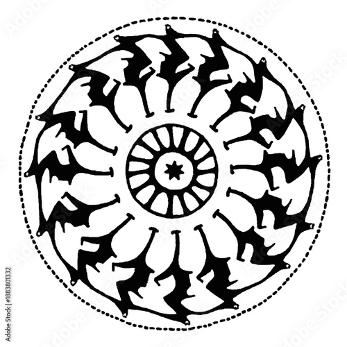 Vintage phenakistoscope animation disc with jumping figures illustration