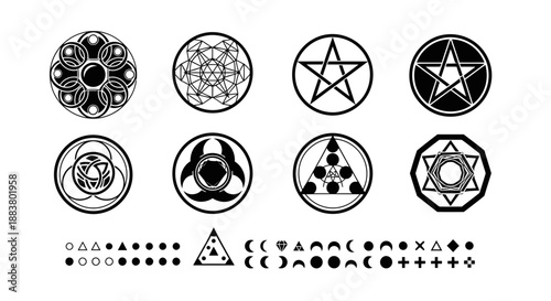 Sacred geometry symbols and mystical occult icons vector set