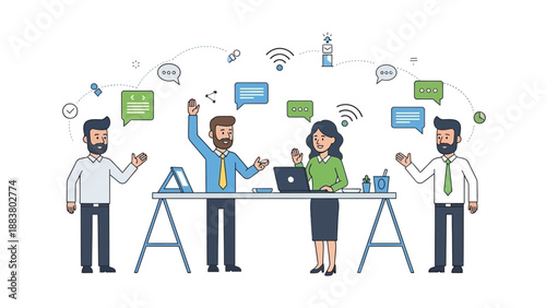 Diverse Team Collaborating, Communicating, and Working Together