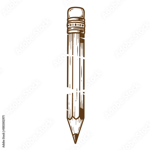 Drawing Vintage grunge  texture Brown pencil with eraser on top isolated on white background